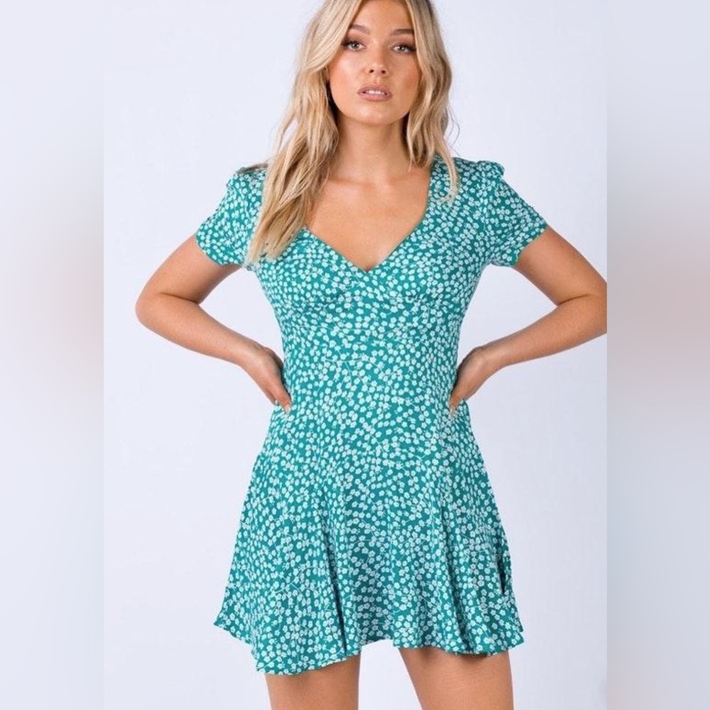 NWT Lockheart Mini Dress Green Print - Princess Polly